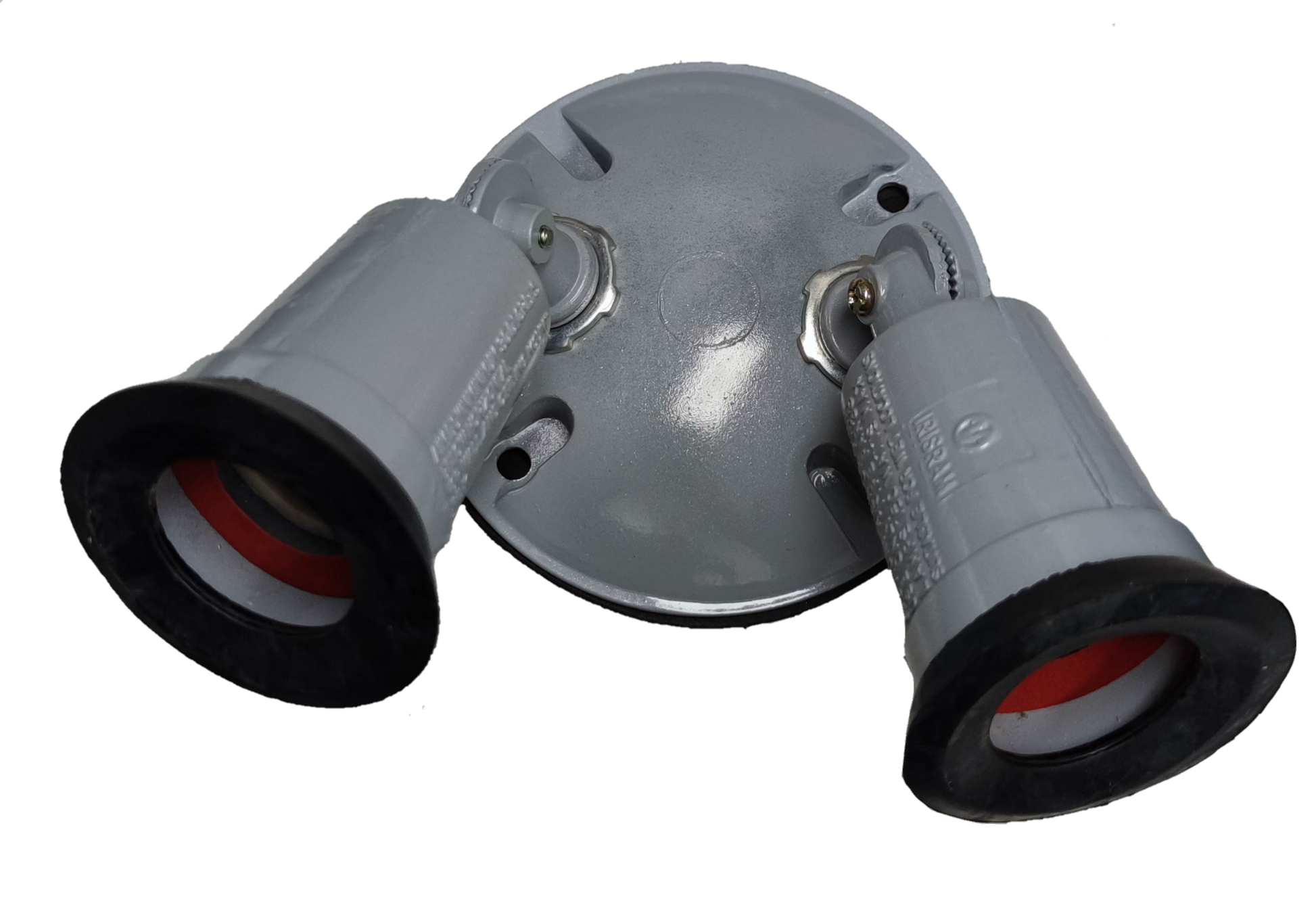 Irisram outdoor double E27 light socket with dual gray sockets and round metal base for lighting installation