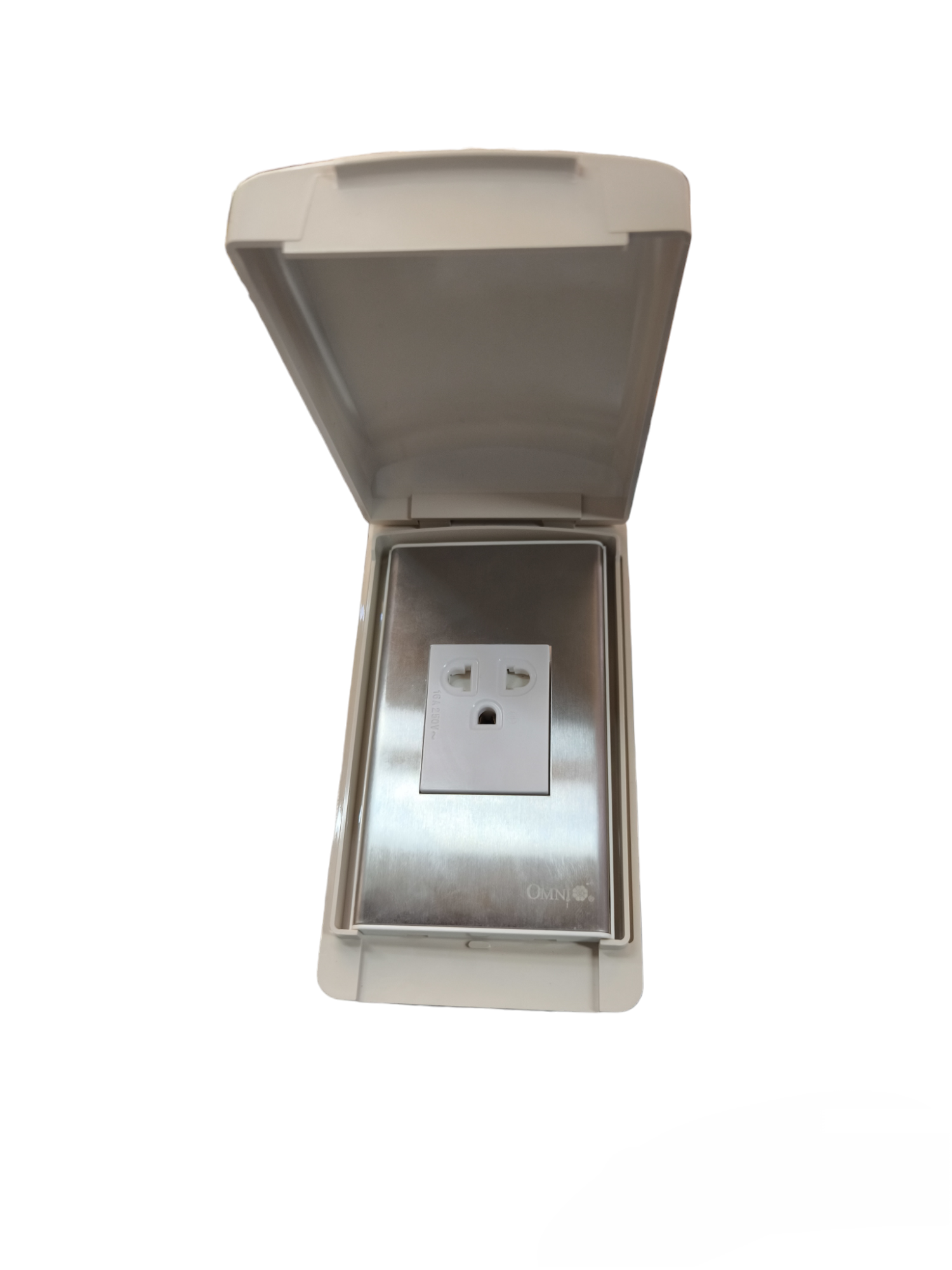 Omni outlet with ground 16A 250V with stainless plate enclosed in a protective cover