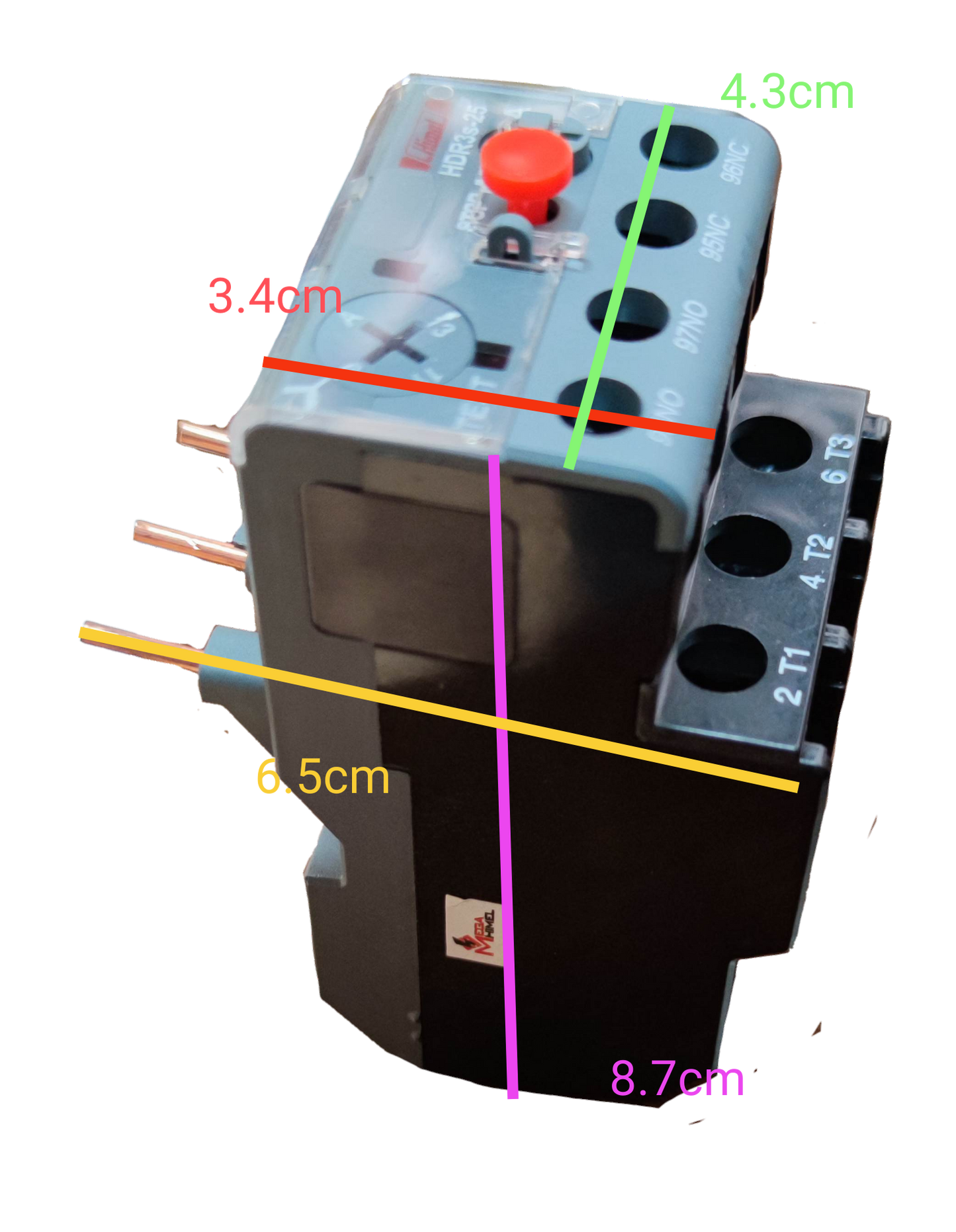 Himel Overload Relay 9-13A HDR3s2513 with labeled dimensions for electrical power point use
