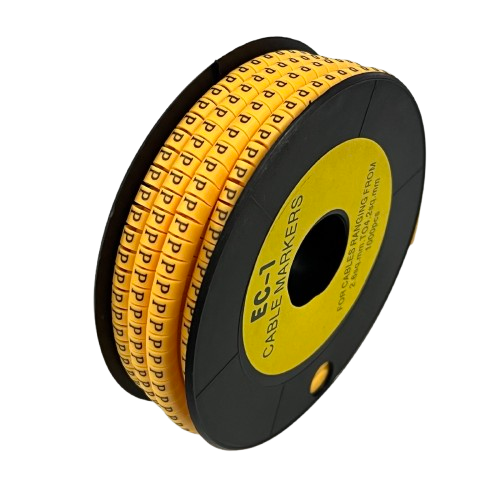 Spool of yellow P Marker 2.6mm to 4.2mm cable management markers from China