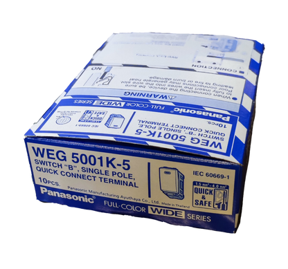 Panasonic 1 Way Switch Wide Series WEG5001K-5 box of 10 single pole quick connect switches
