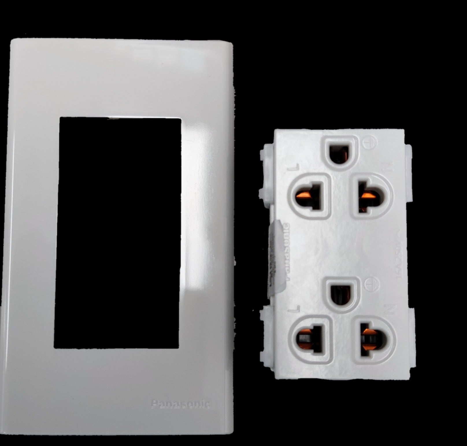 Panasonic 16A 250V universal electrical outlet plate with a sleek white design for versatile use