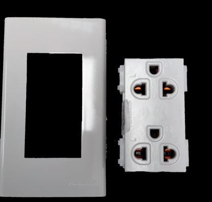 Panasonic 16A 250V universal electrical outlet plate with a sleek white design for versatile use