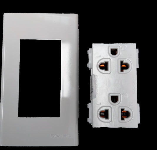 Panasonic 16A 250V universal electrical outlet plate with a sleek white design for versatile use