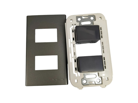 Panasonic 2 gang combination switch with black cover plate and white mounting frame