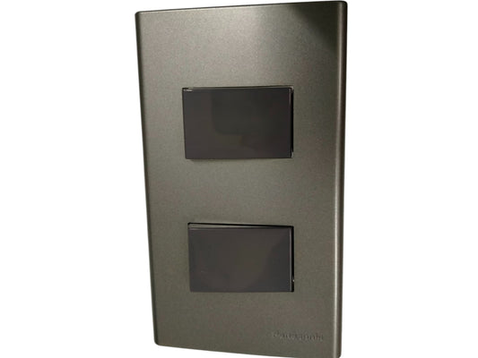 Panasonic 2 gang combination switch with sleek dark gray finish for modern power points and switches