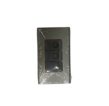 Panasonic 3 Gang CAT6 Data Modular Jack power point switch with dark plate wrapped in plastic
