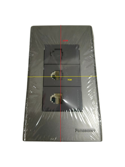 Panasonic 3 gang CAT6 data outlet in gray with three Ethernet ports for reliable network connectivity