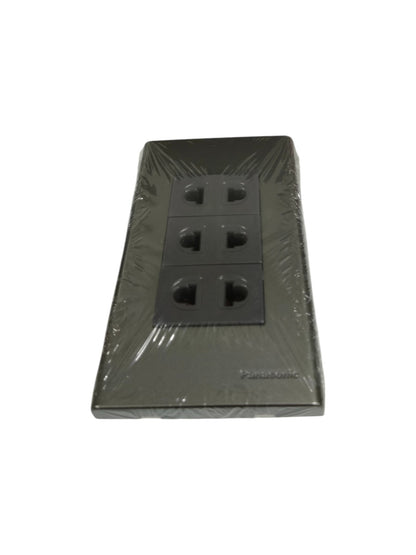 Panasonic 3 gang universal outlet in black with three universal power points and sleek design