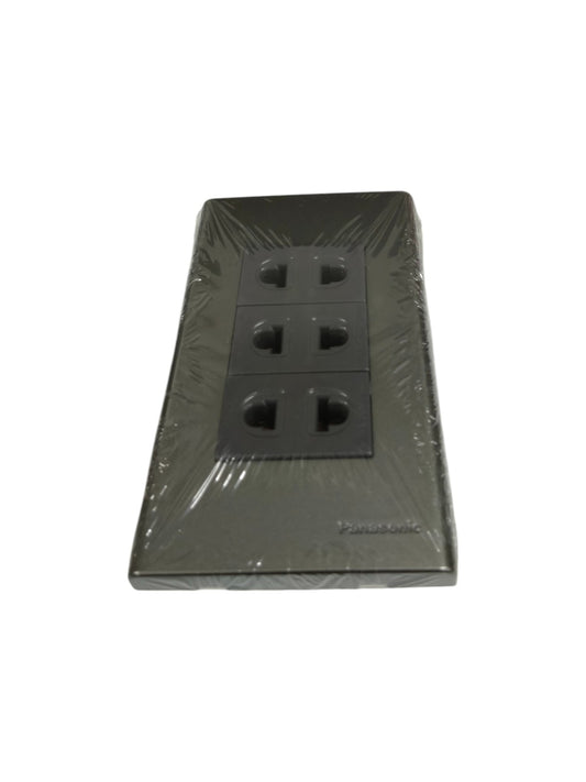 Panasonic 3 gang universal outlet in black with three universal power points and sleek design