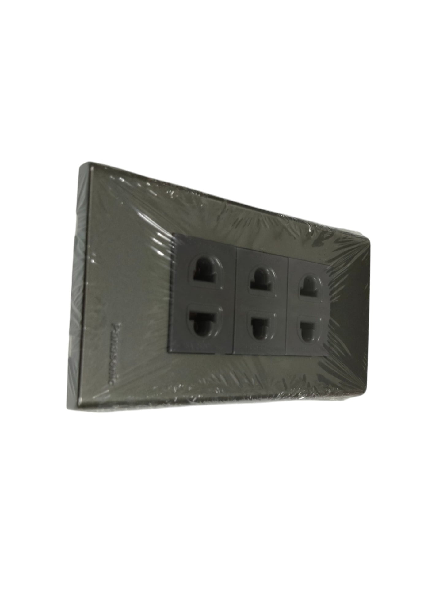 Panasonic 3 gang universal outlet in black with three universal power sockets for versatile plug compatibility