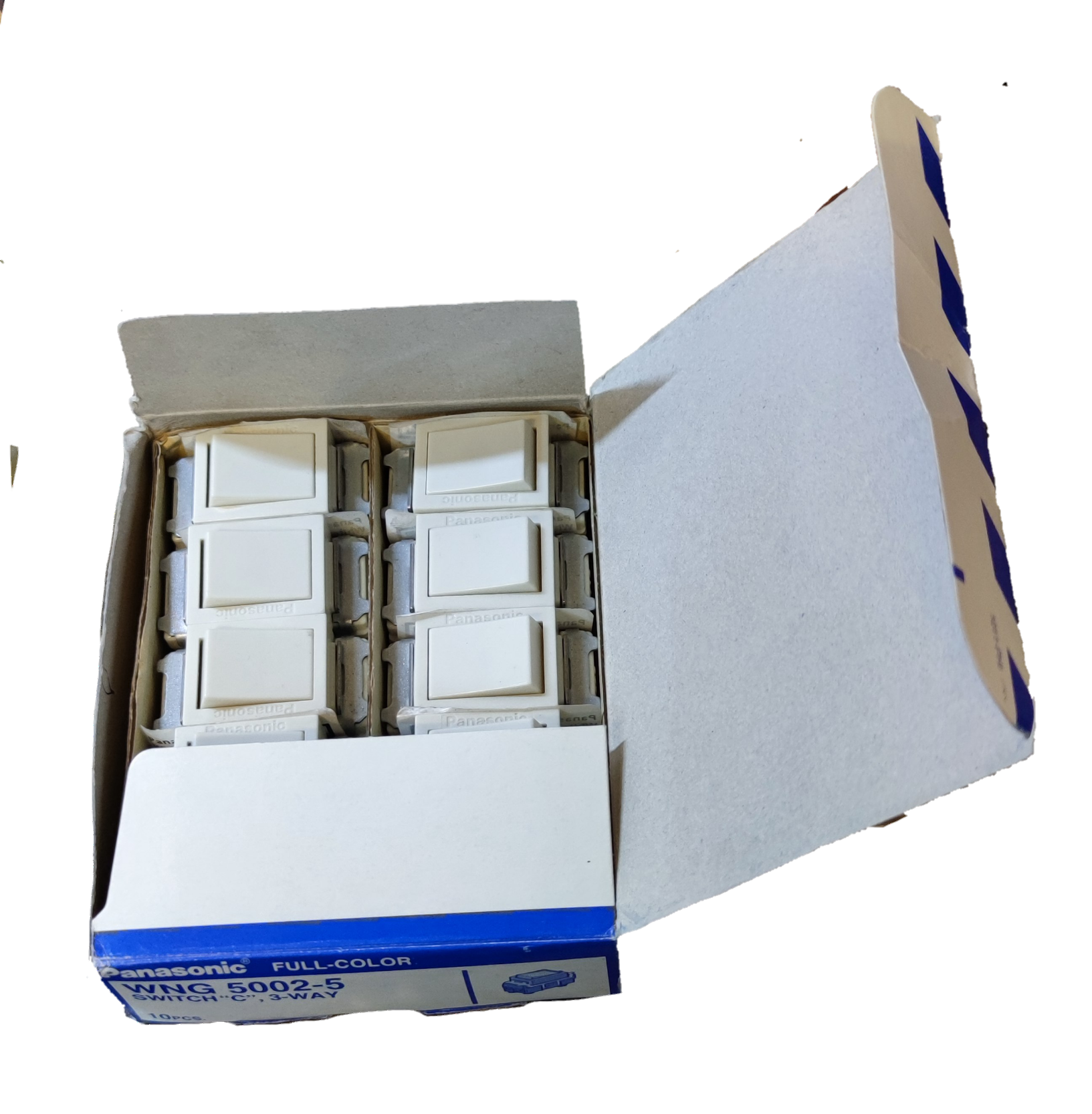 Panasonic 3 Way Switch Classic Series WNG5002-5 white switches in open packaging box