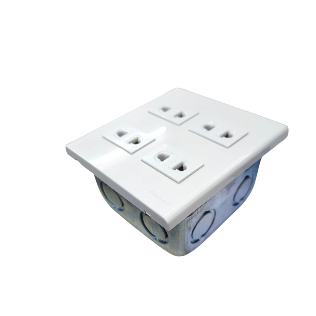 Panasonic 4 gang universal outlet with four white power sockets in a compact design