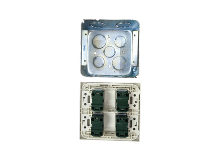 Panasonic 4 gang universal outlet frame and mounting bracket in white and metal components