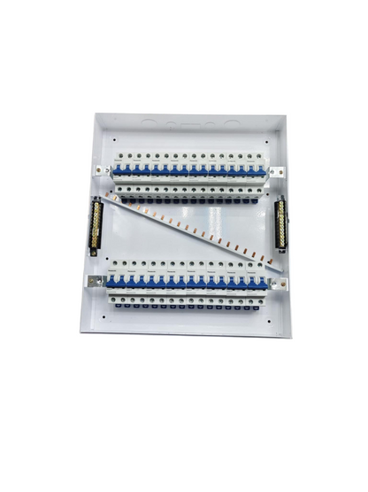 Panasonic Breakers Panel Board 63A with white metal casing and multiple circuit breakers for electrical distribution