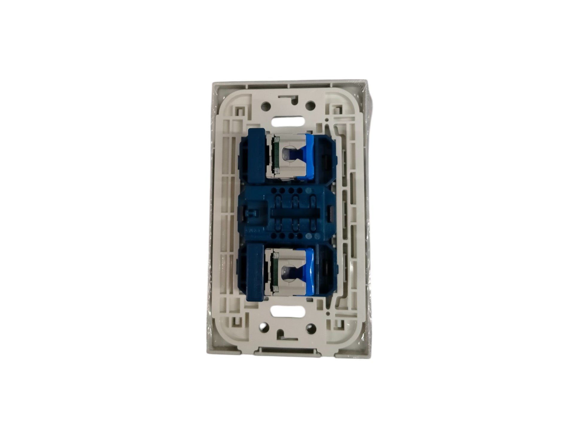 Panasonic CAT6 combination outlet with blue connectors for network and power installations