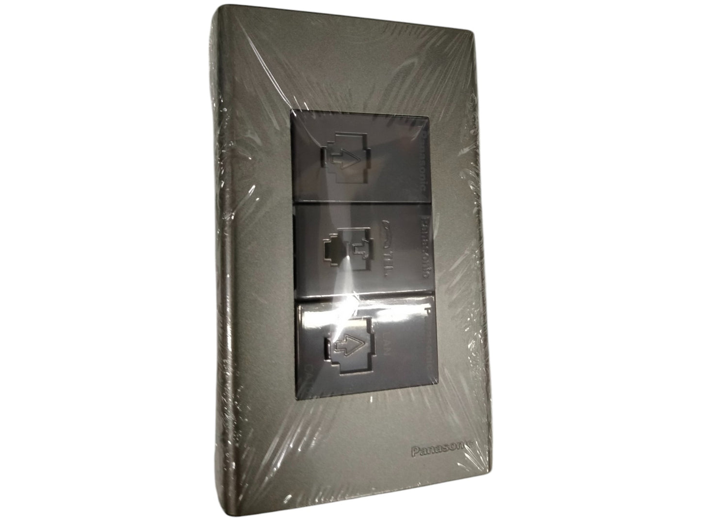Panasonic CAT6 combination outlet with three network ports in a gray wall plate