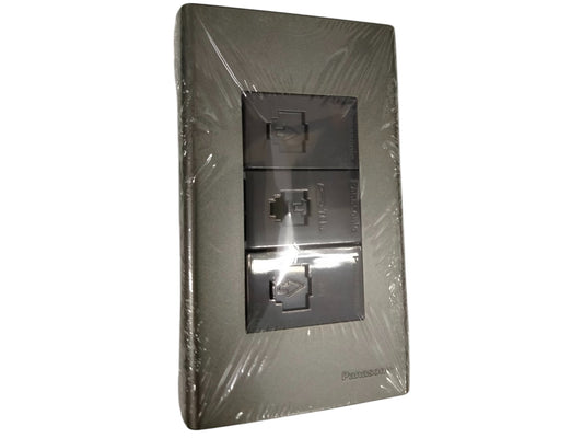 Panasonic CAT6 combination outlet with three network ports in a gray wall plate