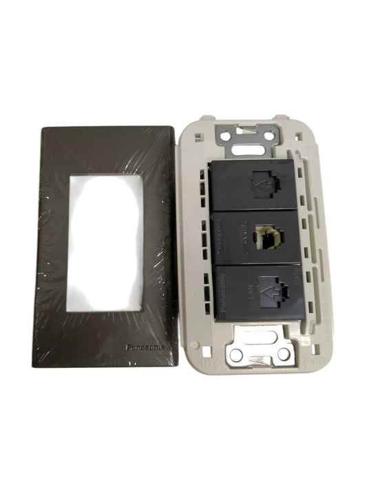Panasonic CAT6 combination outlet with black faceplate and dual network ports for power and data connections