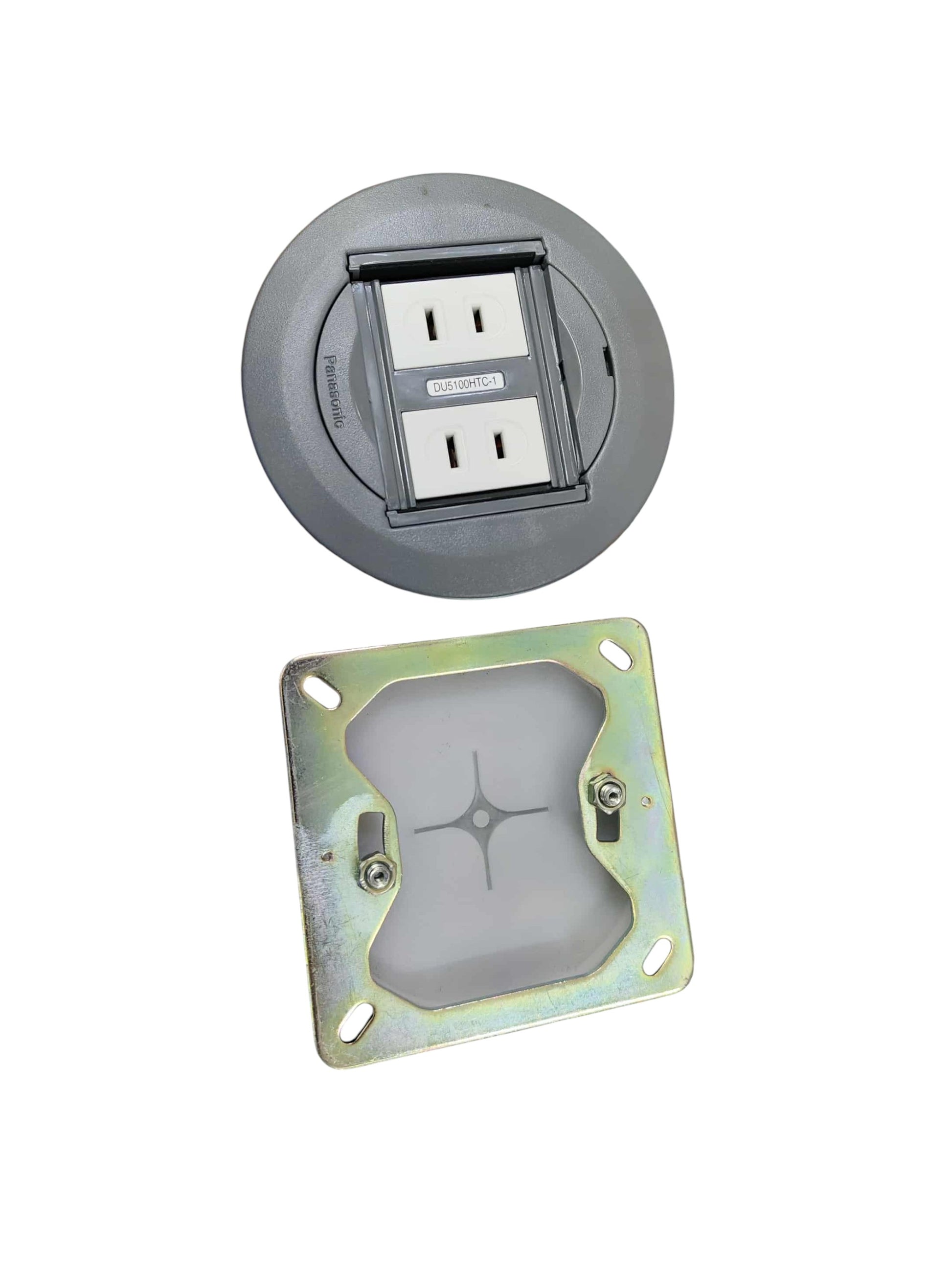 Panasonic floor outlet 2 gang GRAY 220V 16A with a round design and metallic mounting base