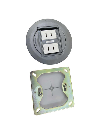 Panasonic floor outlet 2 gang GRAY 220V 16A with a round design and metallic mounting base