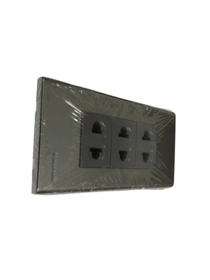 Panasonic metallic gray power socket 16A 250V with three outlets for versatile electrical connections