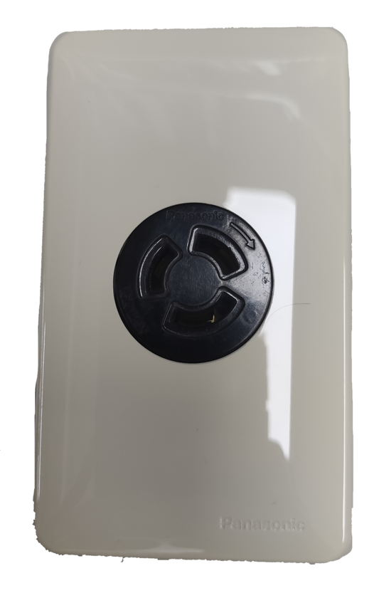 White wall plate with black circular Panasonic 15A twist lock outlet centered and Panasonic logo embossed