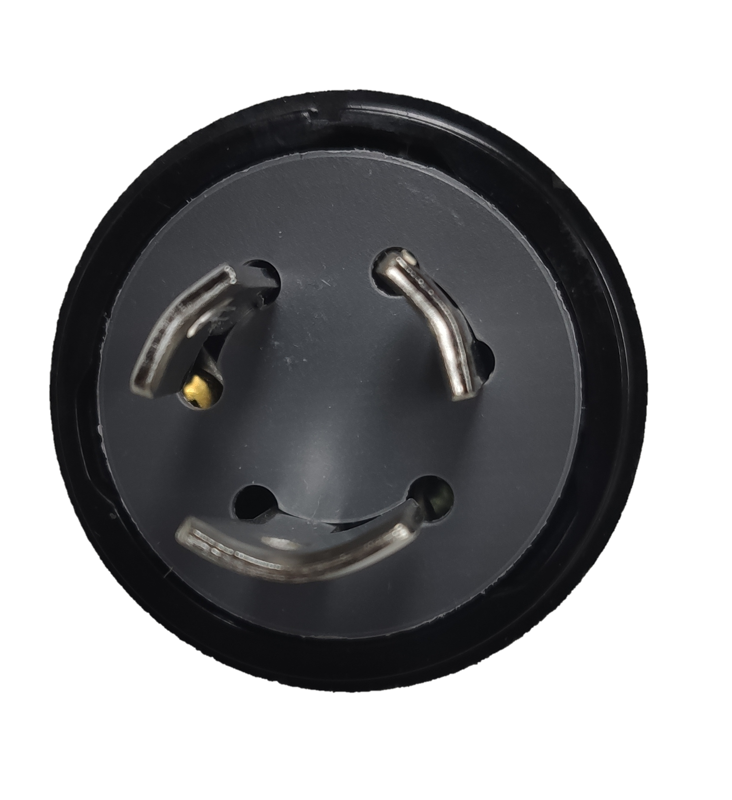 Panasonic 15A Twist Lock Plug top view showing three curved metal blades and black durable housing for industrial use