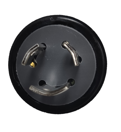 Panasonic 15A Twist Lock Plug top view showing three curved metal blades and black durable housing for industrial use