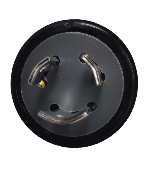 Panasonic 15A Twist Lock Plug top view showing three curved metal blades and black durable housing for industrial use