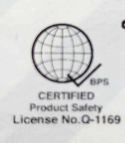Panasonic duplex flat pin outlet 16A 250V certification label showing globe checkmark and license number