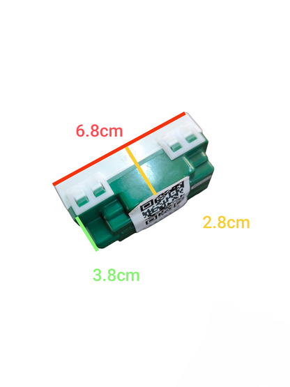 Panasonic duplex flat pin outlet 16A 250V green and white modular power point with measured dimensions 6.8cm 3.8cm 2.8cm