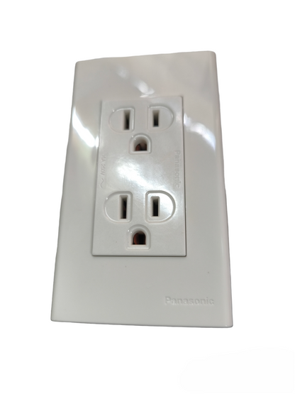 White Panasonic duplex outlet 16A 250V wall receptacle with dual grounded sockets and glossy faceplate