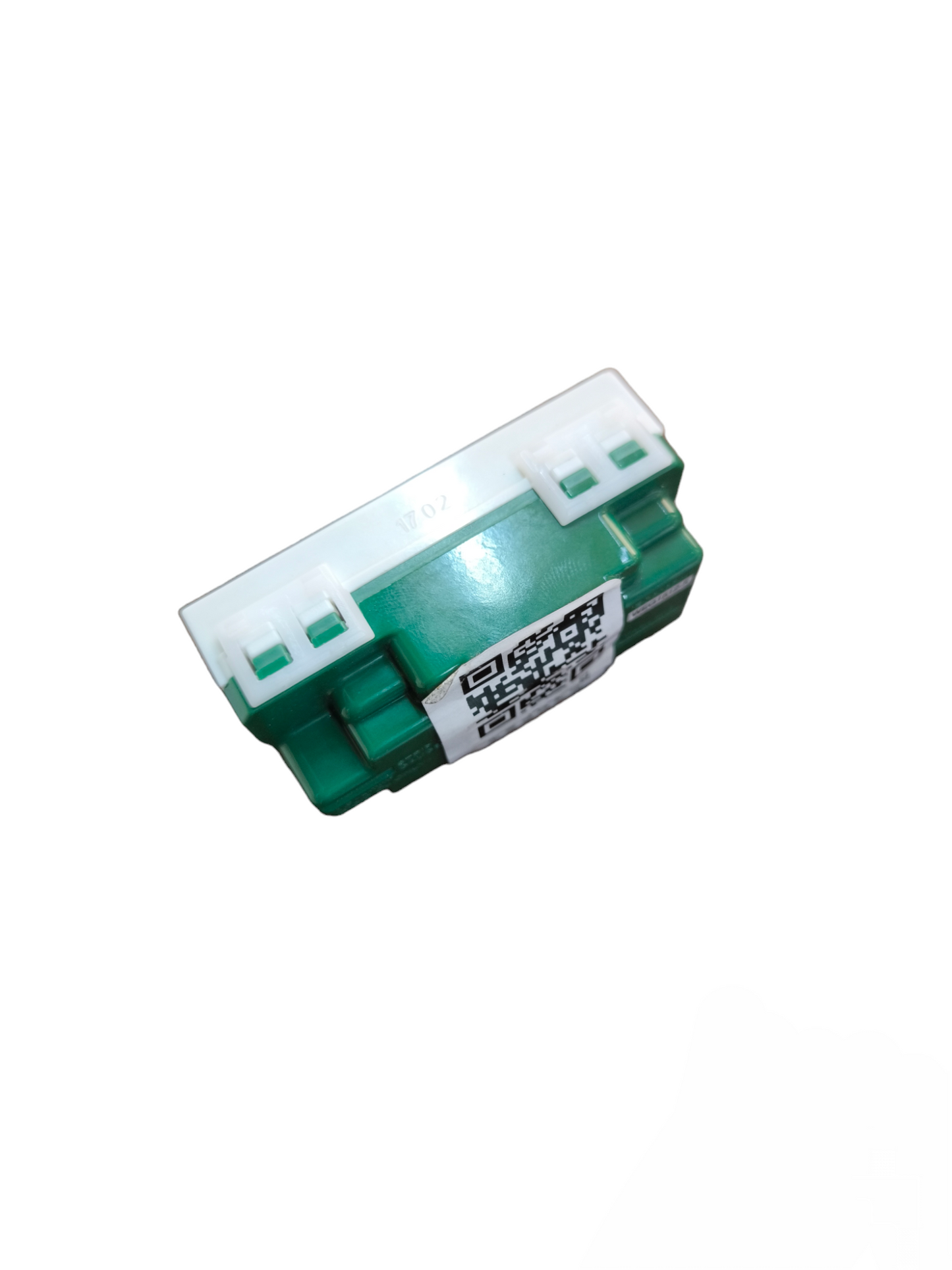 Panasonic duplex outlet 220V 15A green electrical module with white connectors and QR label