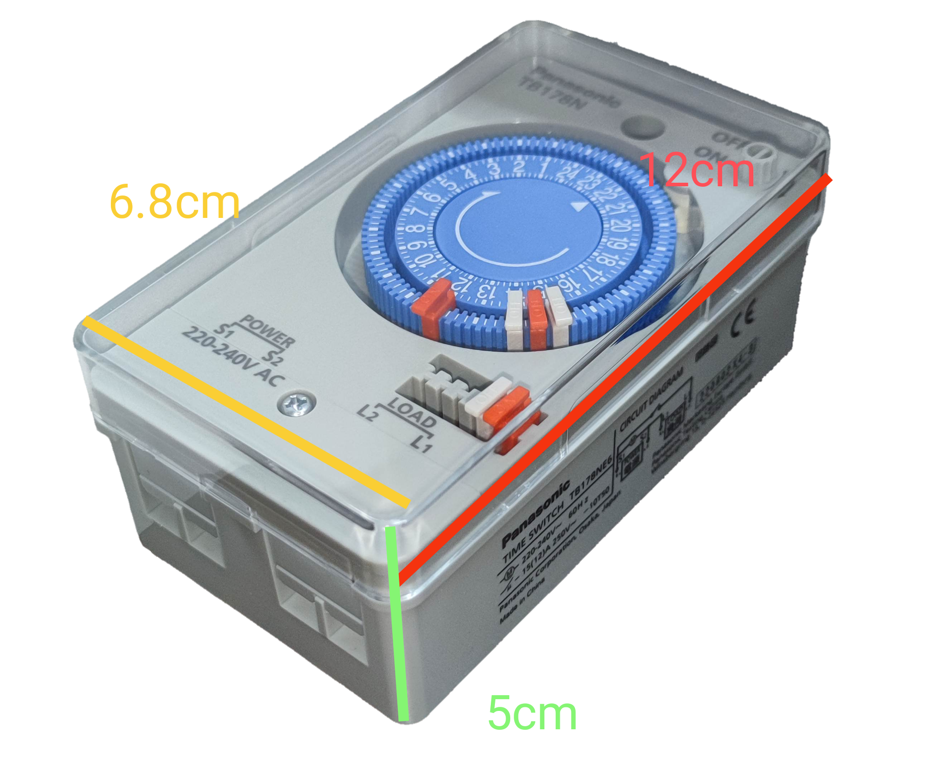 Panasonic Timer Switch 220V 60HZ TB178N with blue dial and clear cover for power control