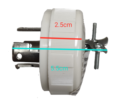 Panasonic WF6420 4 pin twist lock connector white round plug with metal prongs and clamp side view