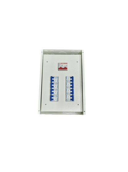 Electx Electrical Supply Panel Board 125A 2P Main with multiple circuit breakers in white enclosure
