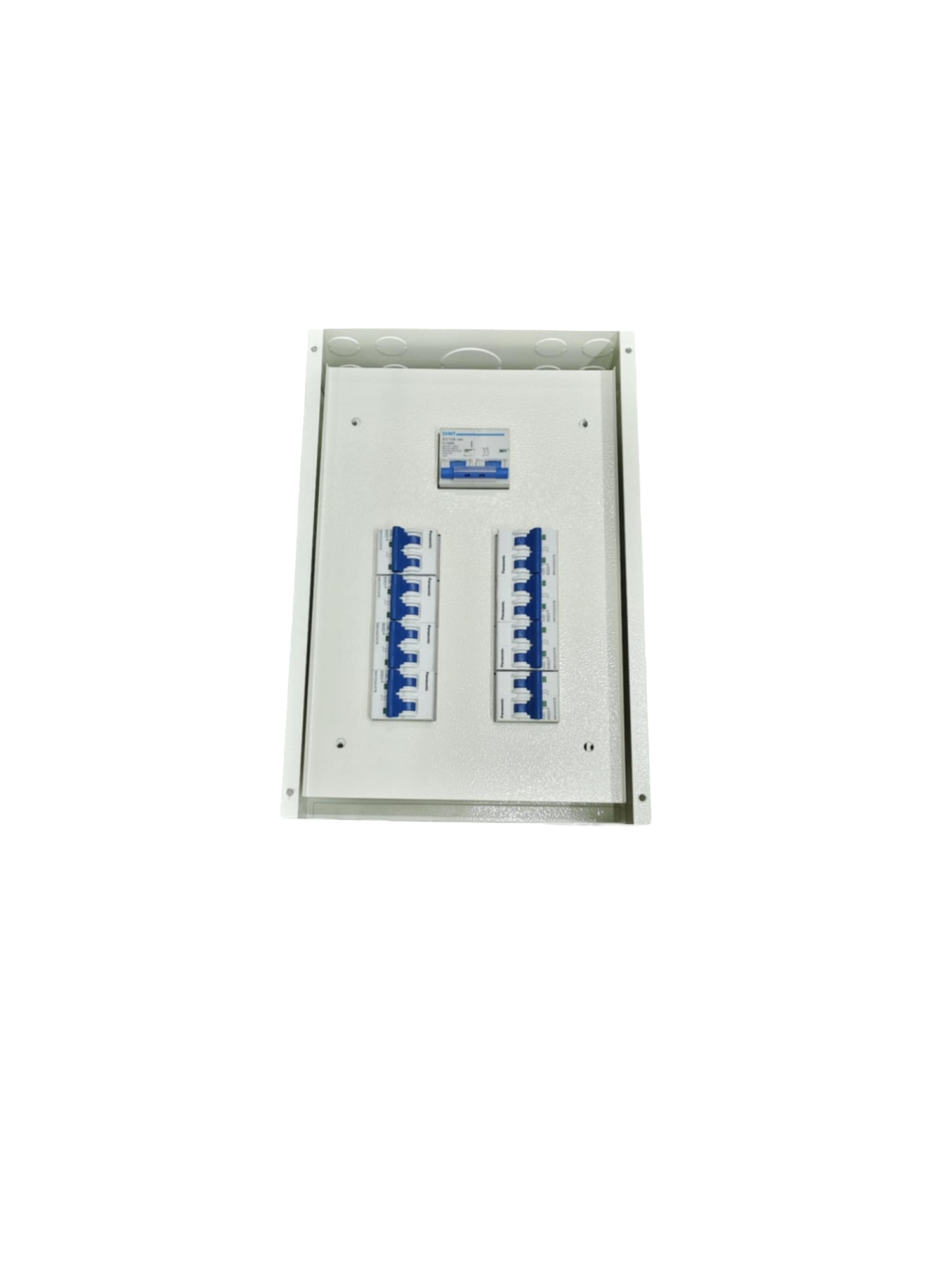 Chint electrical Panel Board 125A 2P Main Miniature with multiple circuit breakers in white enclosure