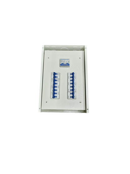 Chint electrical Panel Board 125A 2P Main Miniature with multiple circuit breakers in white enclosure