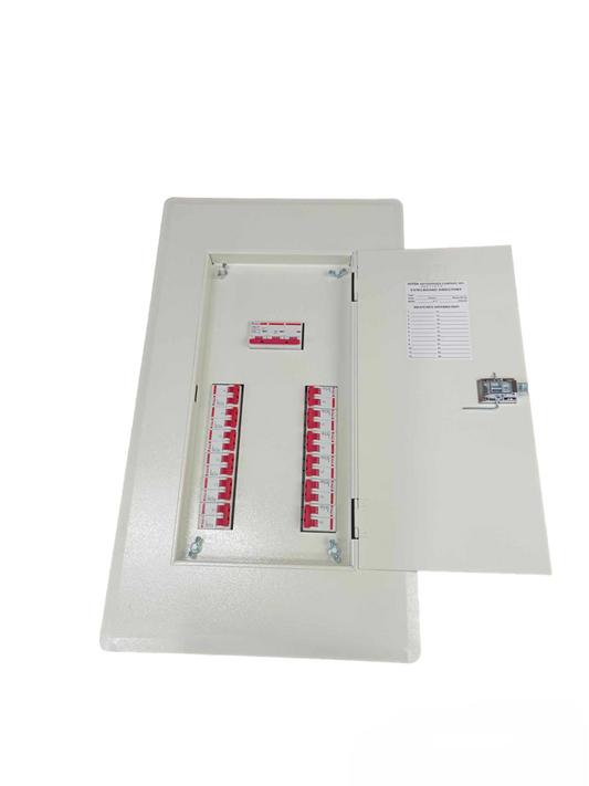 Himel and Koten Panel Board 125A 3 Pole 10 KAIC Miniature with open door showing circuit breakers