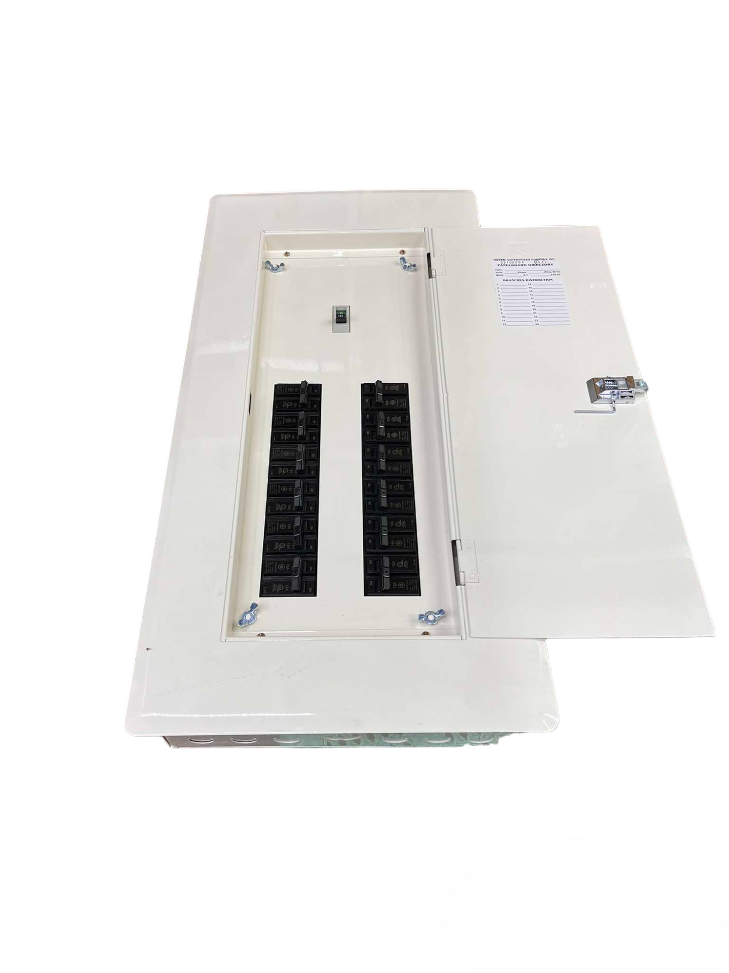 Koten and GE Panel Board 150A 250SP 2Pole electrical circuit breaker panel with open white metal cover