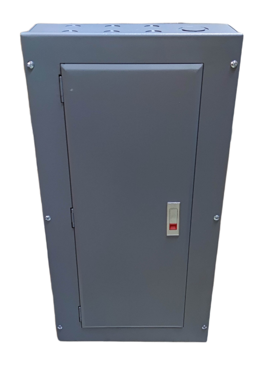 Gray electrical panel box featuring Panel Board 2 Pole Bolt on TQC Main switch for circuit control