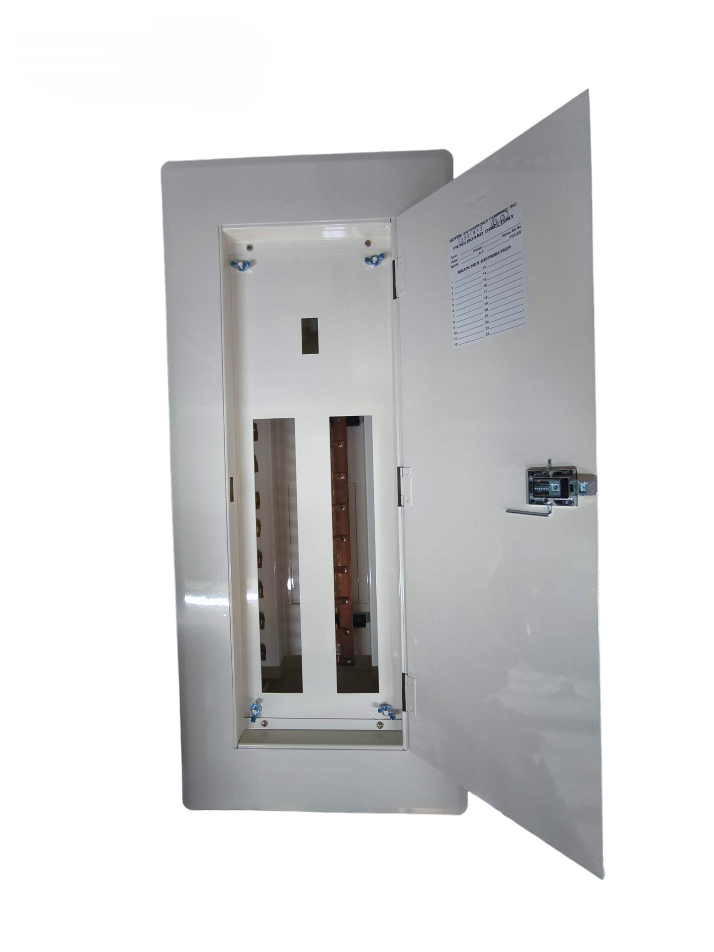 Koten Panel Board 2 Pole Main 250SPS electrical enclosure with open white metal door