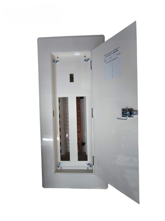Koten Panel Board 2 Pole Main 250SPS with open white metal door for electrical circuitry and parts