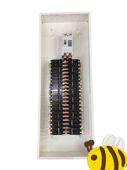 Panel Board 225A 2Pole 250SPS Main electrical breaker panel with multiple black circuit breakers
