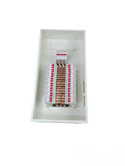 Himel and Koten electrical panel board 80A 3 pole 10 KAIC main with circuit breakers inside white enclosure