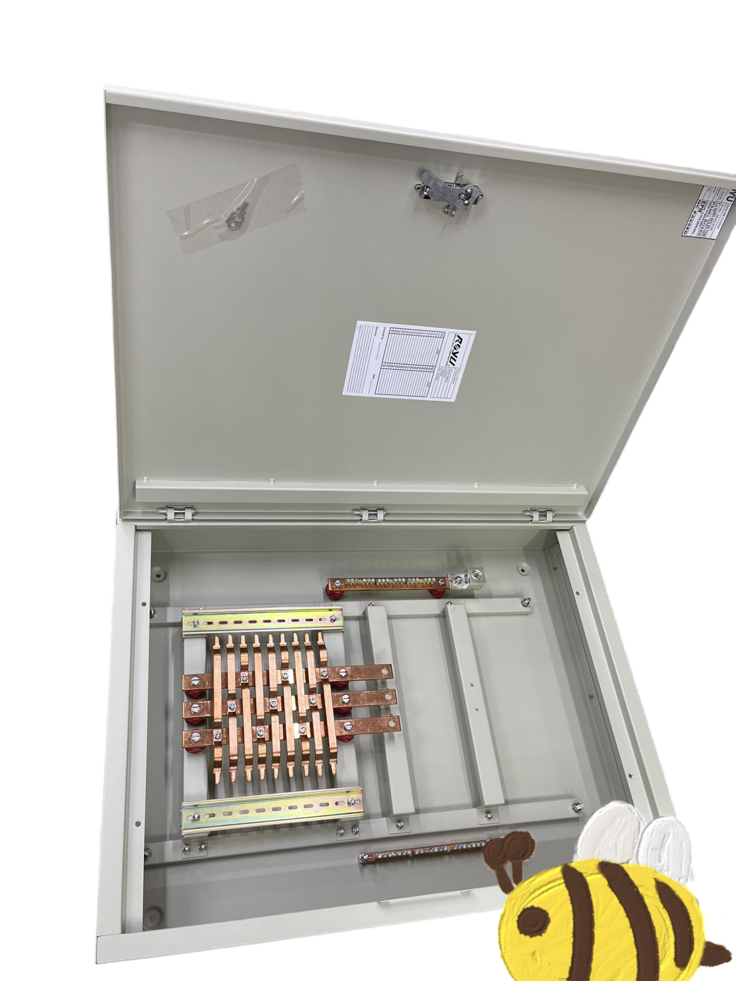 Schneider Panel Board for EZC250 Main 3 Pole electrical circuitry part with open gray metal enclosure