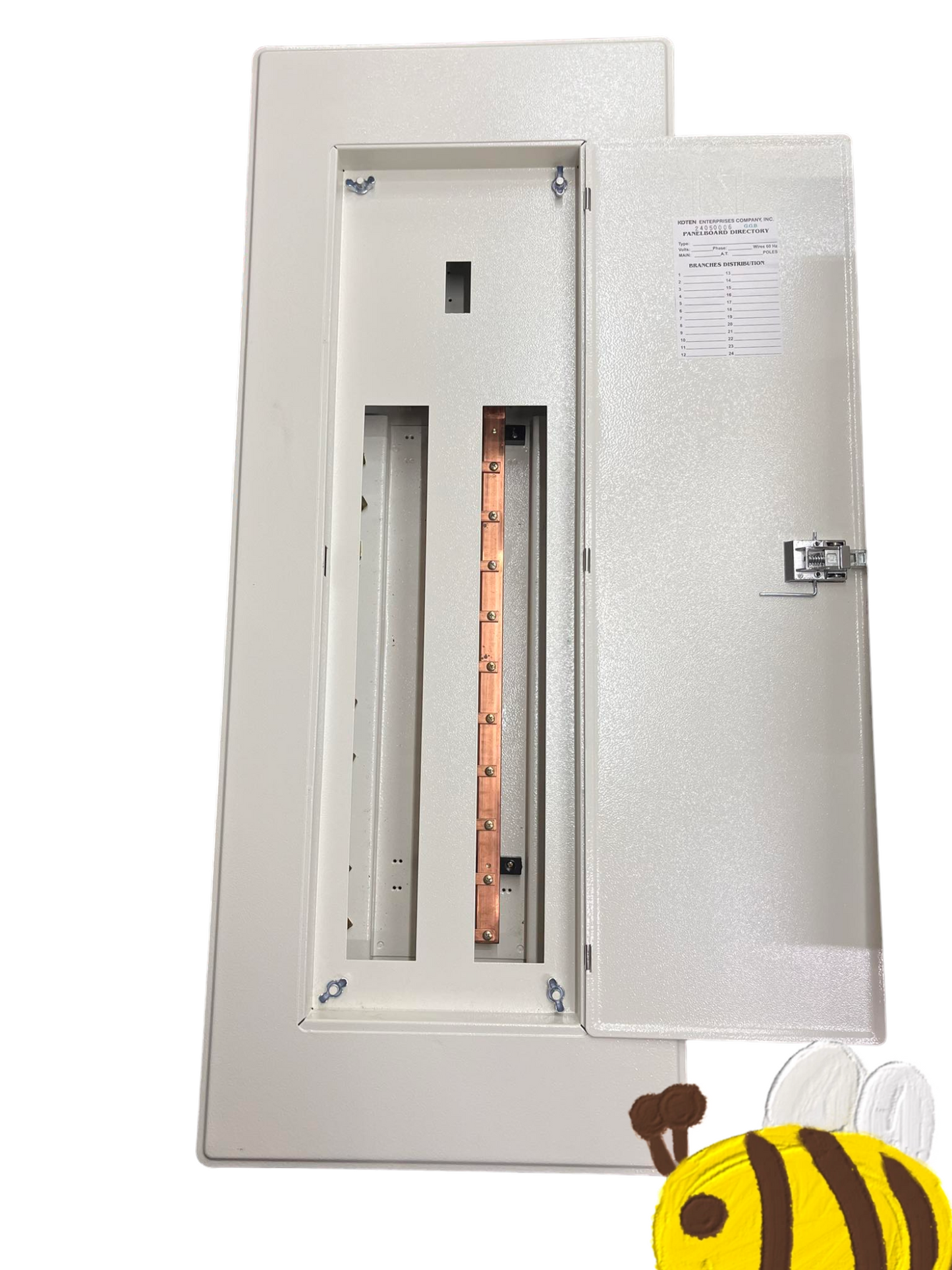 Koten Panel Board Main 250SP 2P electrical enclosure with metal door open showing copper busbar inside