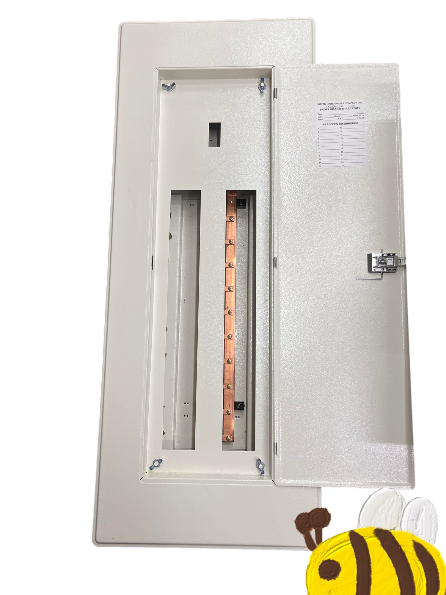 Koten Panel Board Main 250SP 2P electrical enclosure with metal door open showing copper busbar inside