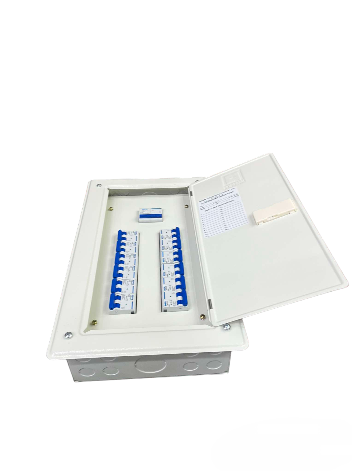 Royu & Koten Panel Board with 125A 2pole electrical circuitry parts with open white cover